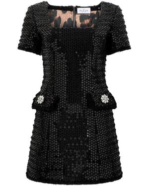 Philipp Plein Tweed Mini Dress Paillettes - Zwart