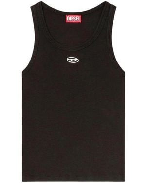 DIESEL Tops ,Zwart ,Katoen Ribbed-Knit Logo-Plaque Top
