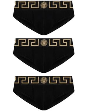 Versace Ondergoed ,Zwart ,Katoen Driepack Katoenen Slips