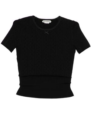 JW Anderson Pointelle Gebreid T-Shirt - Zwart