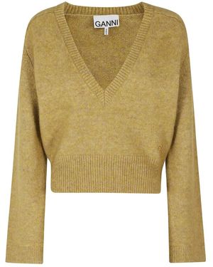 Ganni Melange Mohair Deep V Neck - Grün