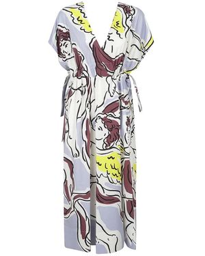 Tory Burch Kleedjes ,Veelkleurig ,Katoen V-Hals Grafische Midi Jurk - Wit