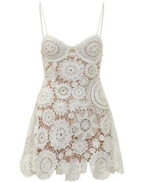 Self-Portrait Crochet Floral-Patchwork Mini Jurk - Grijs