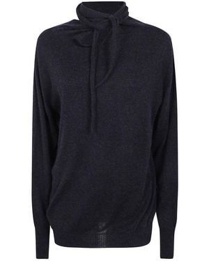 Issey Miyake Truien & Vesten ,Grijs ,Polyester Coltrui Met Strikdetail - Blauw