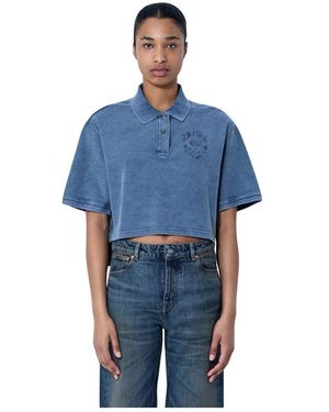 Alexander Wang Tops ,Blauw ,Katoen Cropped Piqué Polo T-Shirt