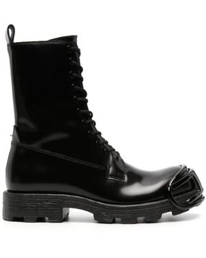 DIESEL Schwarze Lederstiefel Schnürung Reißverschluss