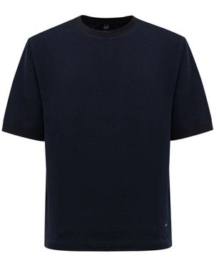 dunhill Blaues Baumwoll-T-Shirt Mit Schwarzem Kragen