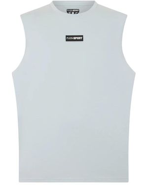 Philipp Plein Fitness ,Blauw ,Katoen Slub Katoenen Tanktop