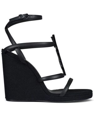 Saint Laurent Cassandra Wedge Espadrilles - Zwart