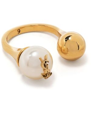 Saint Laurent Perla Dorada Cassandre Anillo Bola, Mujer, Talla - Metálico