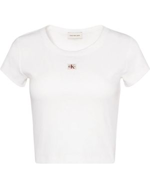 Calvin Klein Tops ,Wit ,Katoen Woven Label 2X 2 Baby Rib Tee
