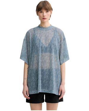 Won Hundred Tops ,Blauw ,Polyester Semi-Transparant T-Shirt