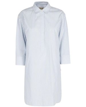 Woolrich Gestreept Poplin Serafino Jurk - Blauw