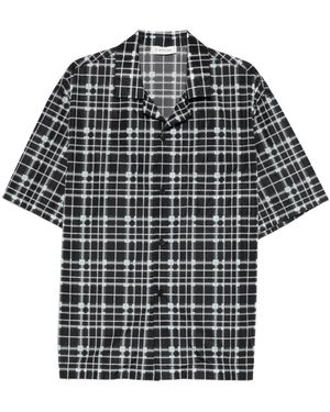 Lanvin Overhemden ,Zwart ,Leer Shirt Met Ruitpatroon