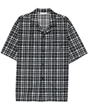 Lanvin Overhemden ,Zwart ,Leer Shirt Met Ruitpatroon