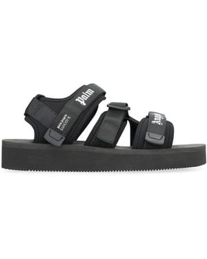 Palm Angels Schoenen ,Zwart ,Polyester Velcro Flat Sandalen