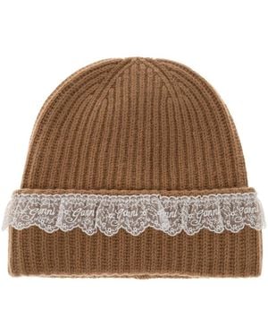 Ganni Accessoires ,Bruin ,Wol Muts Met Kanten Rand