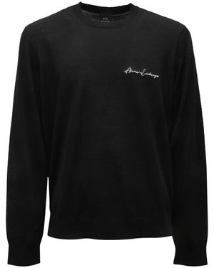 Armani Wollmischung Rundhals-Pullover - Schwarz