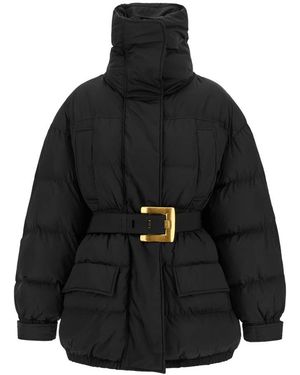 Balmain Jassen ,Zwart ,Leer Gewatteerd Donsjack