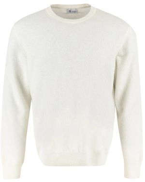 THE (Alphabet) Geribbelde Crew-Neck Wol-Kasjmier Trui - Wit