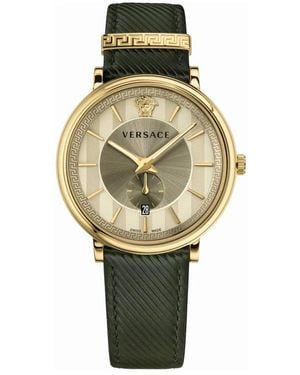 Versace Herren Armbanduhr V Circle 42Mm Grün Leder Vbq03 0017 - Mettallic