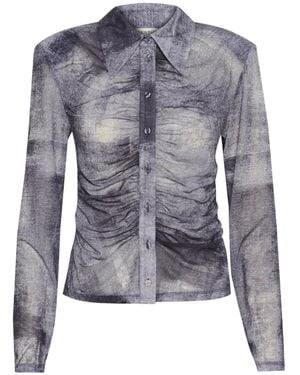 Gestuz Schwarze Denim P Shirt Mit Drapierten Seiten - Blau