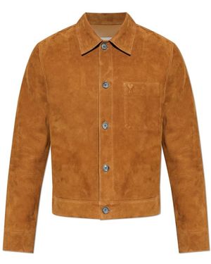 Ami Paris Jassen ,Bruin ,Leer Leren Jack Met Knopen Ami De Coeur