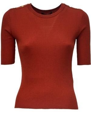 Max Mara Rundhals-Strickpullover Mit Schulterknöpfen Aus Rippstrick - Rot