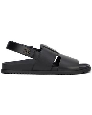 Dolce & Gabbana Schoenen ,Zwart ,Leer Gladde Leren Sandalen