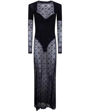 Marine Serre Monogram Mesh Langarm Maxikleid - Blau
