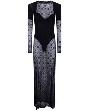 Marine Serre Kleedjes ,Zwart ,Monogram Mesh Long Sleeve Maxi Jurk - Blauw