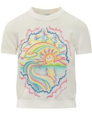CASABLANCA Truien & Vesten ,Wit ,Rondhals Gebreid T-Shirt