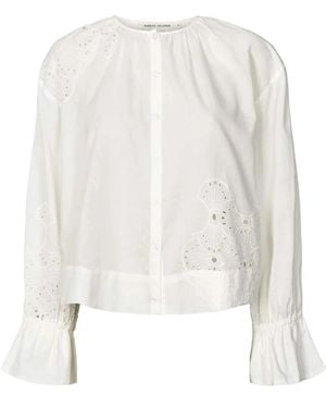 Rabens Saloner Weiße Anglaise Bluse Mit Knopfleiste