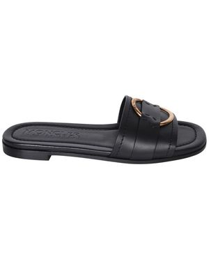 Moncler Bell Leder Slide - Schwarz