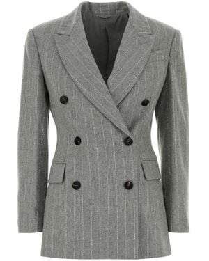 Brunello Cucinelli Jassen ,Grijs ,Wol Geborduurd Stretch Wolmix Blazer