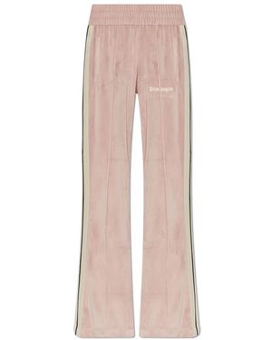 Palm Angels Broeken ,Roze ,Logo Flare Chenille Trainingsbroek