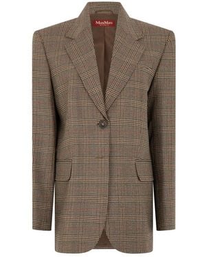 Max Mara Jassen ,Veelkleurig ,Wol Geruite Jas - Bruin