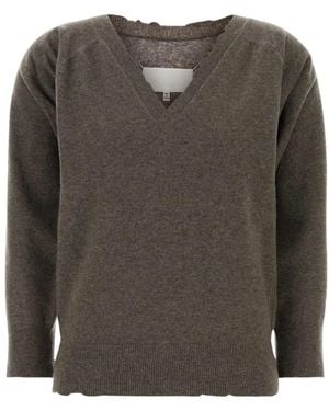 Maison Margiela Lived-In Strick-Pullover Mit V-Ausschnitt - Braun