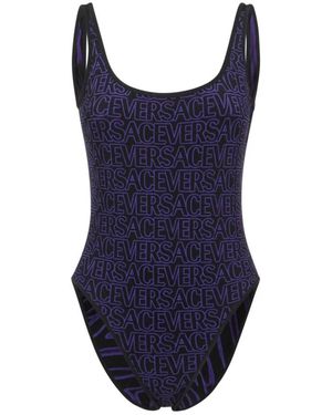 Versace Badmode ,Zwart ,Eendelig Badpak Met Logo - Blauw