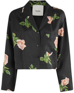 Nanushka Bloemenprint Zwarte Overhemd Met Kraag - Groen