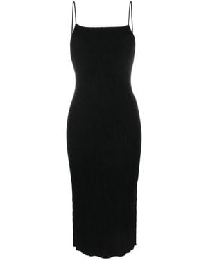 Aeron Kleedjes ,Zwart ,Geribbelde Cami Midi Jurk