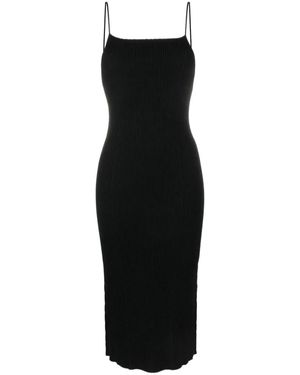 Aeron Geripptes Cami Midi Kleid - Schwarz