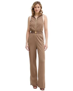 Elisabetta Franchi Jumpsuit Van Gebreide Stof Met Glanzende Viscose Banden - Naturel