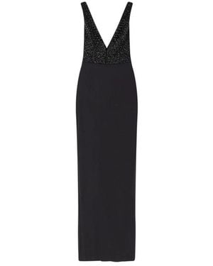 Elisabetta Franchi Schwarzes V-Ausschnitt Perlenstickerei Kleid