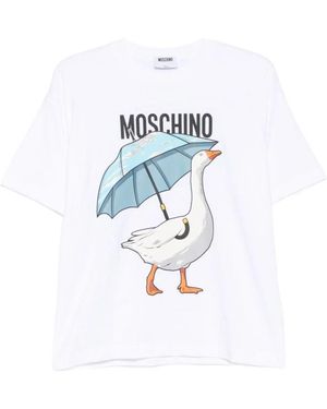Moschino Tops ,Wit ,Nylon T-Shirt - Blauw