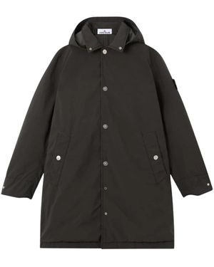 Stone Island Jassen ,Grijs ,Leer Parka Longue - Zwart