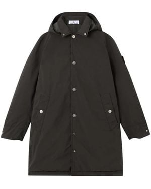 Stone Island Jassen ,Grijs ,Leer Parka Longue - Zwart