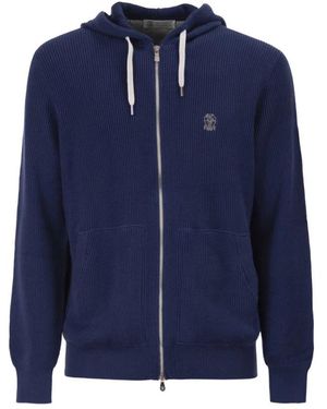 Brunello Cucinelli Hoodies & Sweatvesten ,Blauw ,Zip-Throughs