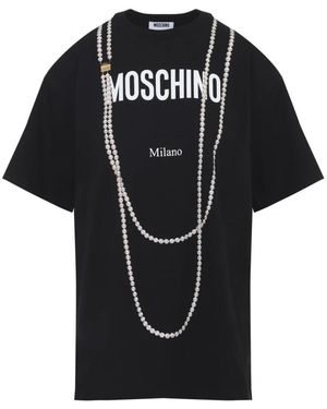 Moschino Logo Printed Crewneck T-Shirt - Black