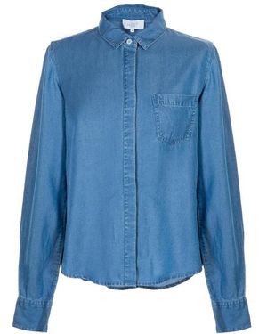 Hèst Overhemden ,Blauw ,Denim Blauwe Gewassen Shirt Met Zak